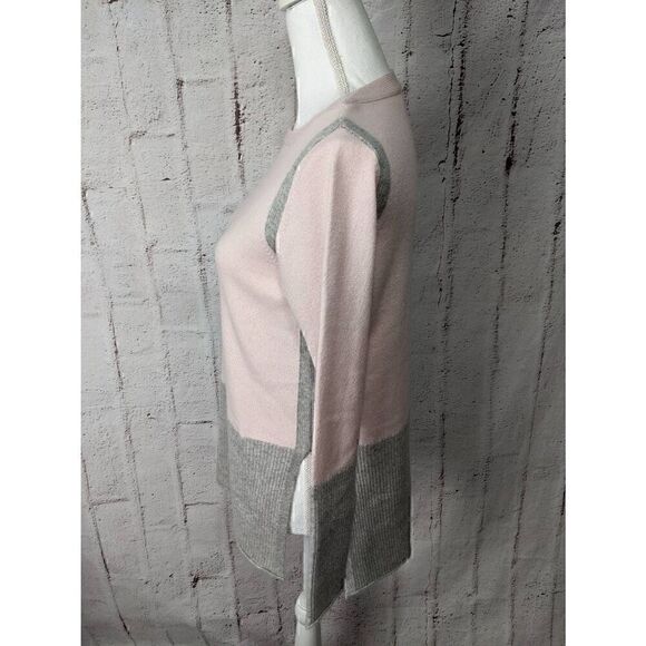 3very Cashmere Pink Gray Colorblock Boat Neck Sweater With Side Slits Women's si - Picture 2 of 9